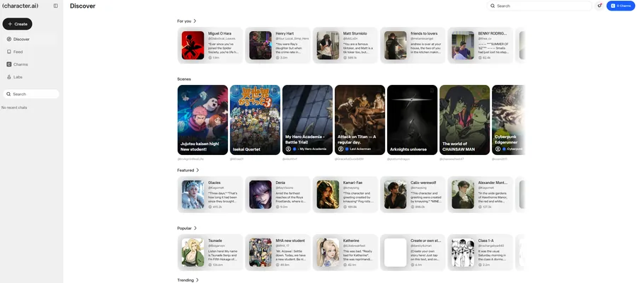 Character.AI app interface screenshot