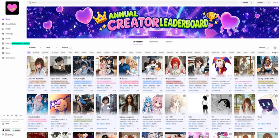 CrushOn AI app interface screenshot