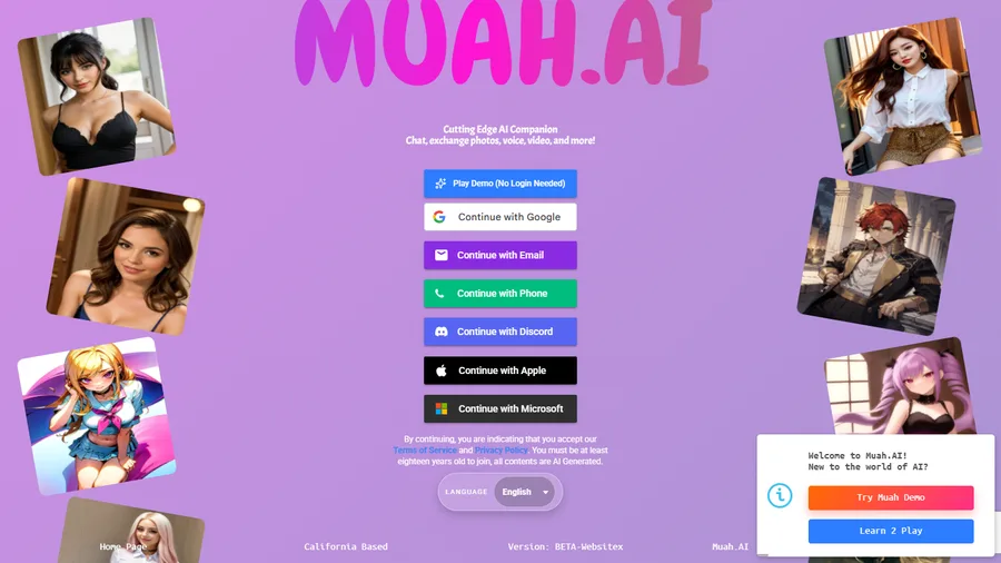 Muah AI AI companion interface screenshot, reviewed for voice calls and multimedia roleplay