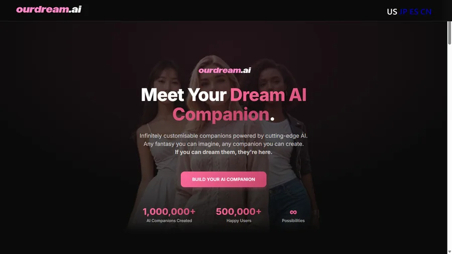 Our Dream AI AI companion interface screenshot, reviewed for flexible fantasy companions